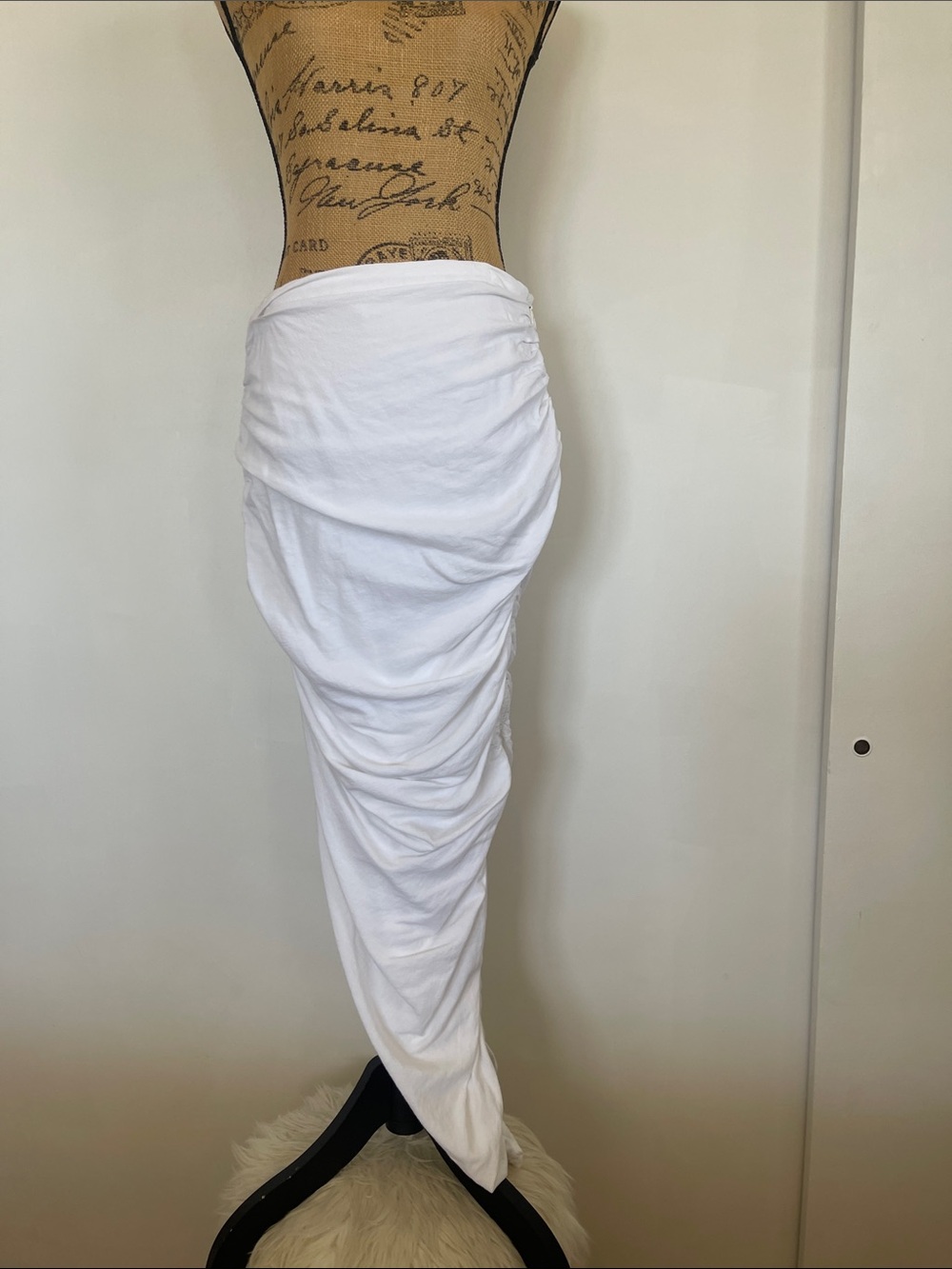 House of CB White Ruched High-Low Maxi Skirt